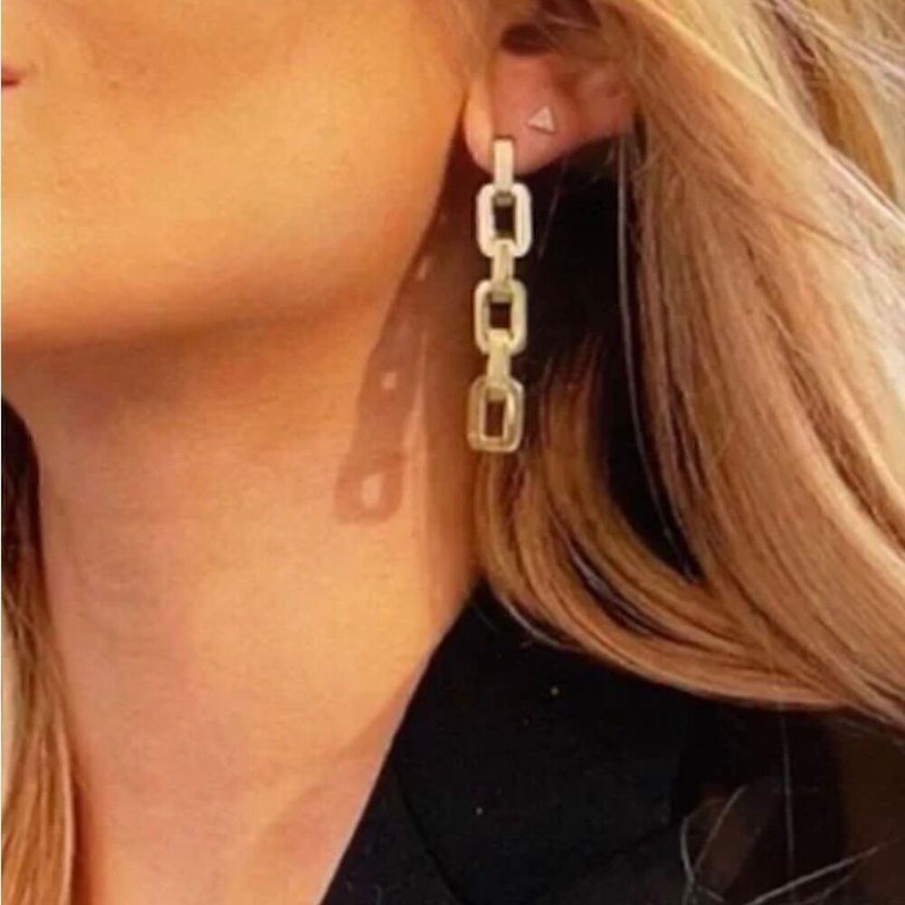 Eddie Borgo Supra Link Gold Plated Drop Earrings Womens Casual Boho Jewelry New